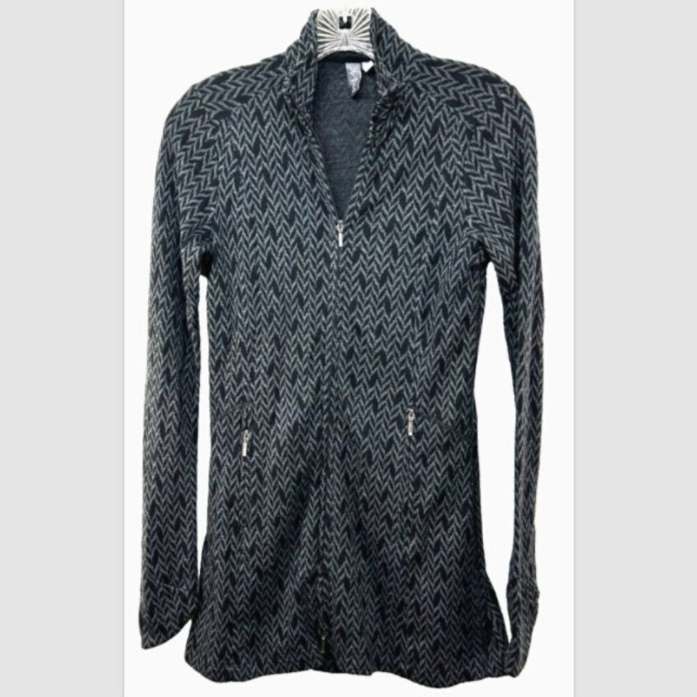 Ibex Jacket Womens XS Top Black Grey Merino Wool Ponti Full Zip houndstooth USA